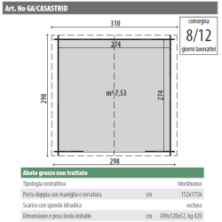 Casetta in legno non trattato mod. ASTRID 300x300cm. - Caratteristiche