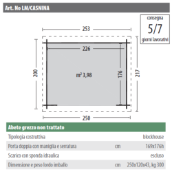 Casetta in legno non trattato Mod. NINA 250x200cm. - Caratteristiche