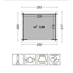 Casetta in legno non trattato Mod. NINA 250x200cm. - Caratteristiche