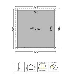 Casetta in legno non trattato mod. ASIA 300x300cm. - Caratteristiche