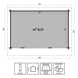 Casetta in legno non trattato mod. CARLA 408x 268cm. - Caratteristiche