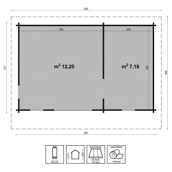 Casa in legno non trattato mod. AURORA 587 x 377cm. - Caratteristiche