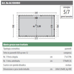 Chiosco in legno mod. RIO 310x184cm. - Caratteristiche