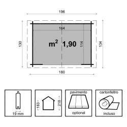 Casetta in pino grezzo non trattato mod. GIADA 180 x 130cm. - Caratteristcihe