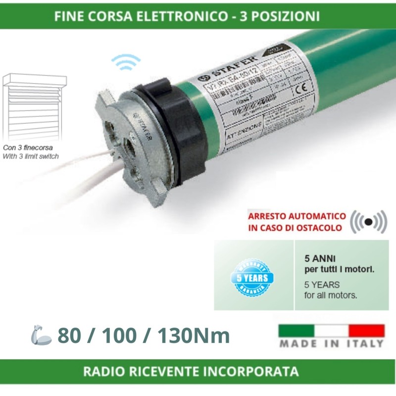 Motoriduttore V7 RX.E4 - 3 finecorsa - Radioricevente integrata - Rilevamento ostacolo