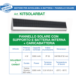 Motoriduttore 20NM completo di centralina e radiocomando + Pannello solare con supporto + Batteria interna al litio ricaricabile