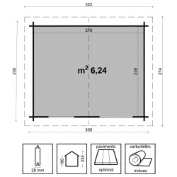 Casetta in legno non trattato Mod. MAGALA 300x250cm. - Caratteristiche